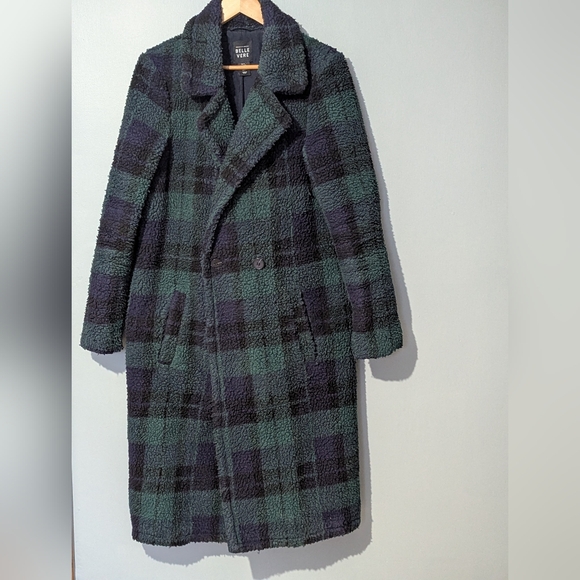 Belle Vere Teddy Bouclé Double Breasted Oversized Coat Tartan Plaid Preppy - Picture 2 of 12